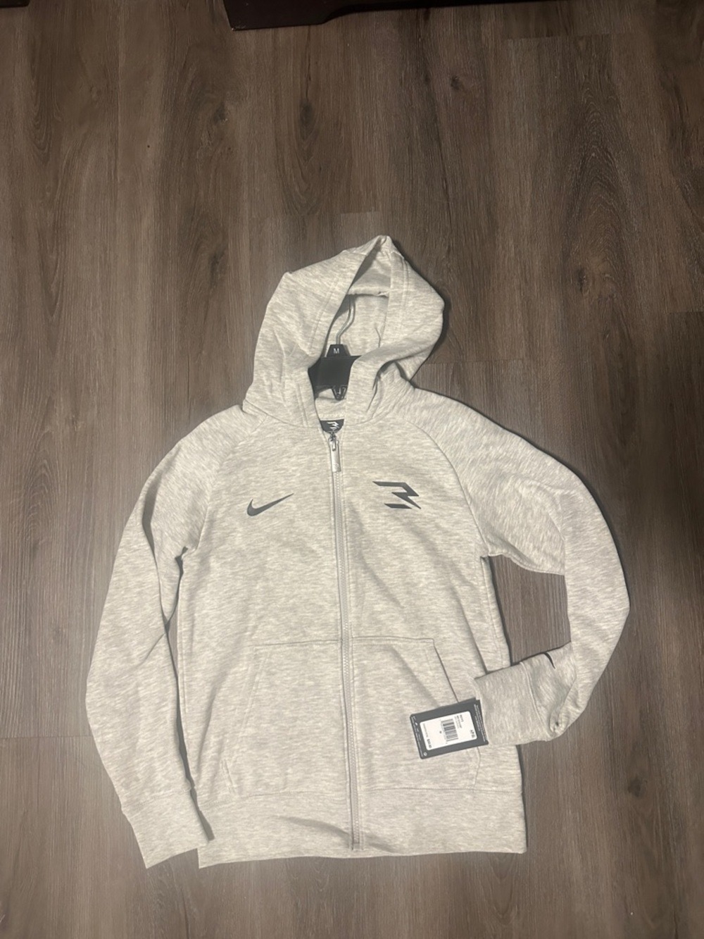 Nike Light Heather Gray Full-Zip Hooded Sweatshirt Boys 10-12